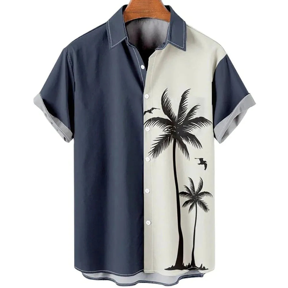 Men's slim fit short sleeve shirt with colourful floral pattern, on a model.