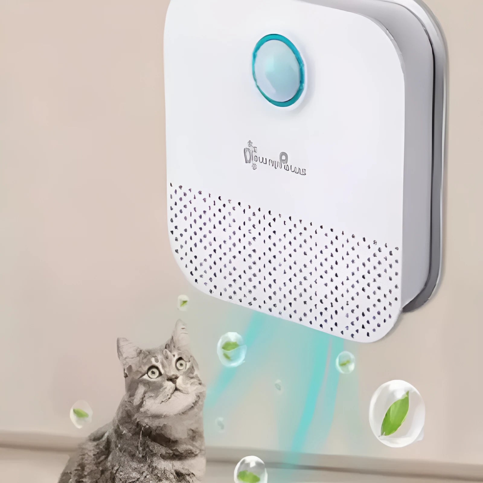 White DownyPaws smart cat odour purifier with 4000mAh battery for litter tray odour control