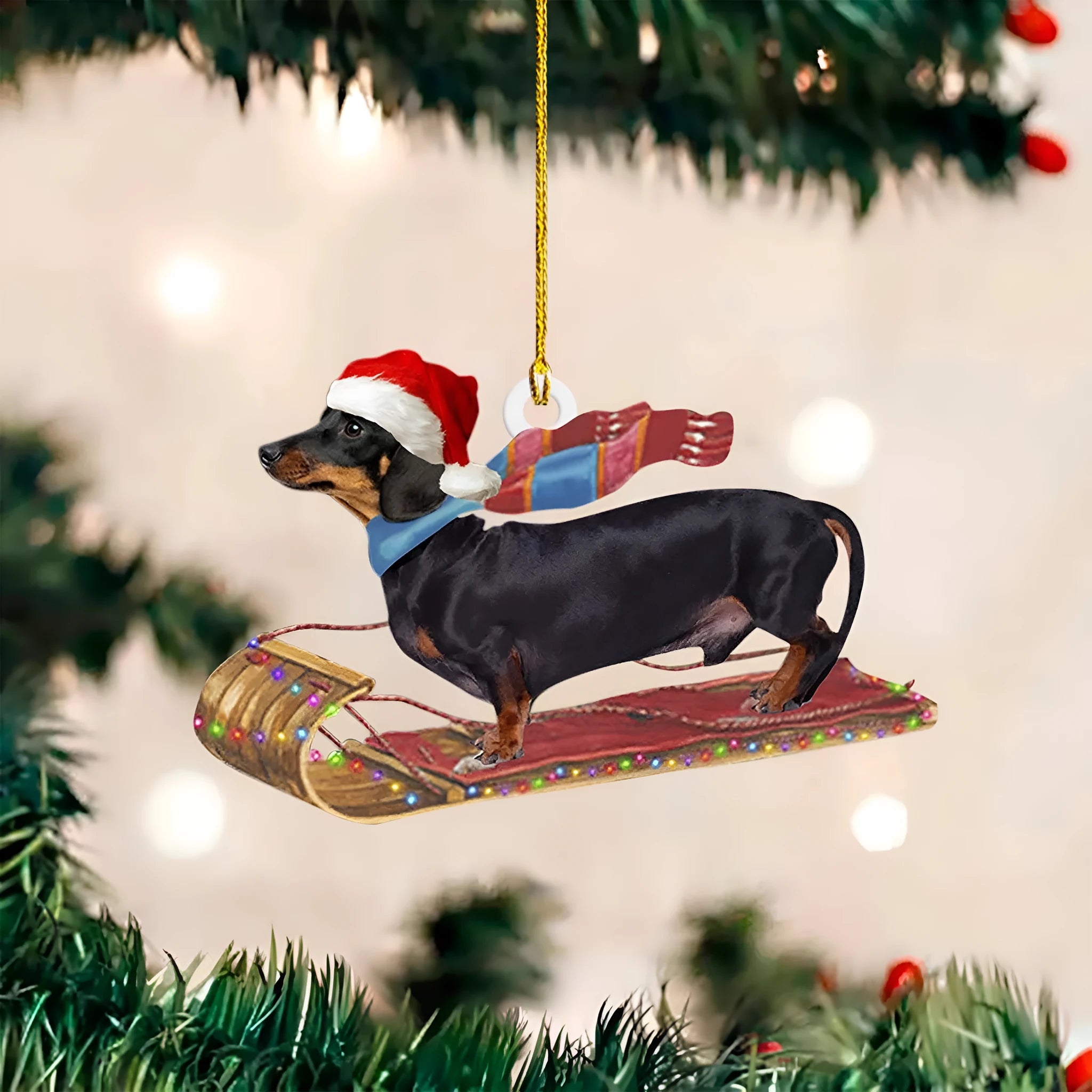 8cm plastic acrylic cartoon sausage dog Christmas ornament in rough stone colour