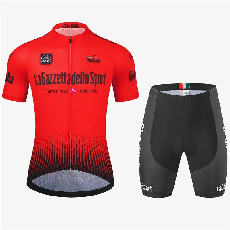 Short sleeve cycling clothing suit in polyester fabric with quick-dry properties for summer road bike use