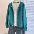 Solid colour round neck acrylic cardigan jacket for women sky blue loose fit princess sleeves
