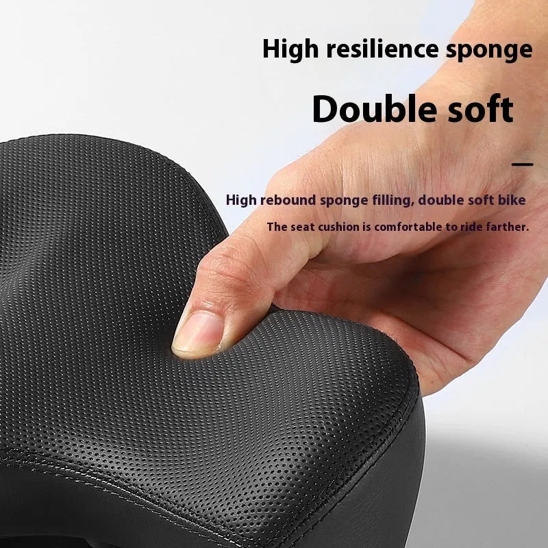 Black leather bicycle seat cushion with polyurethane foam for shock absorption on a bike saddle.