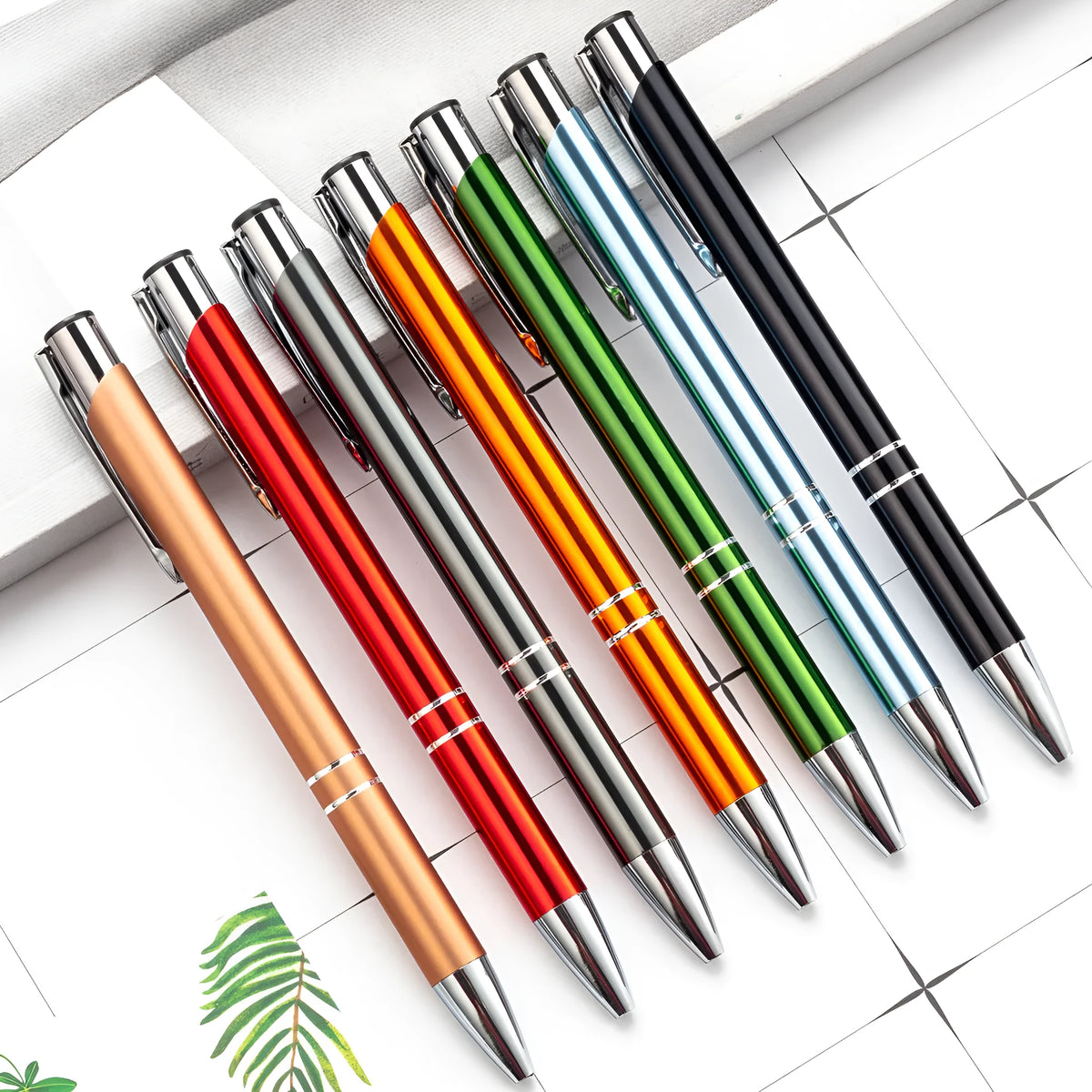 Metal ballpoint pen, push-action biro with bullet 1.0 nib and oil-based ink, 13.8 x 1.0 cm, in a refill colour option.