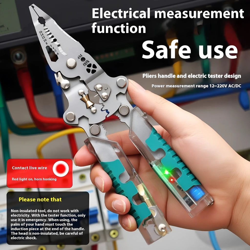 8.8-inch thickened multi-functional electricians' pointed pliers with integrated wire stripper and rust-proof construction