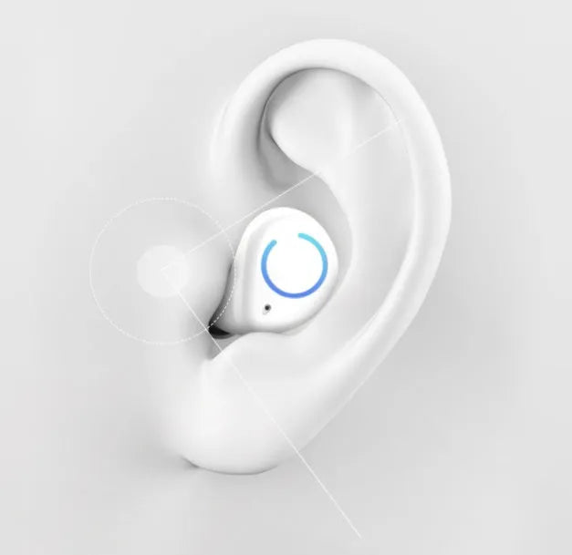 Black and white M18 true wireless in-ear stereo headphones with charging case