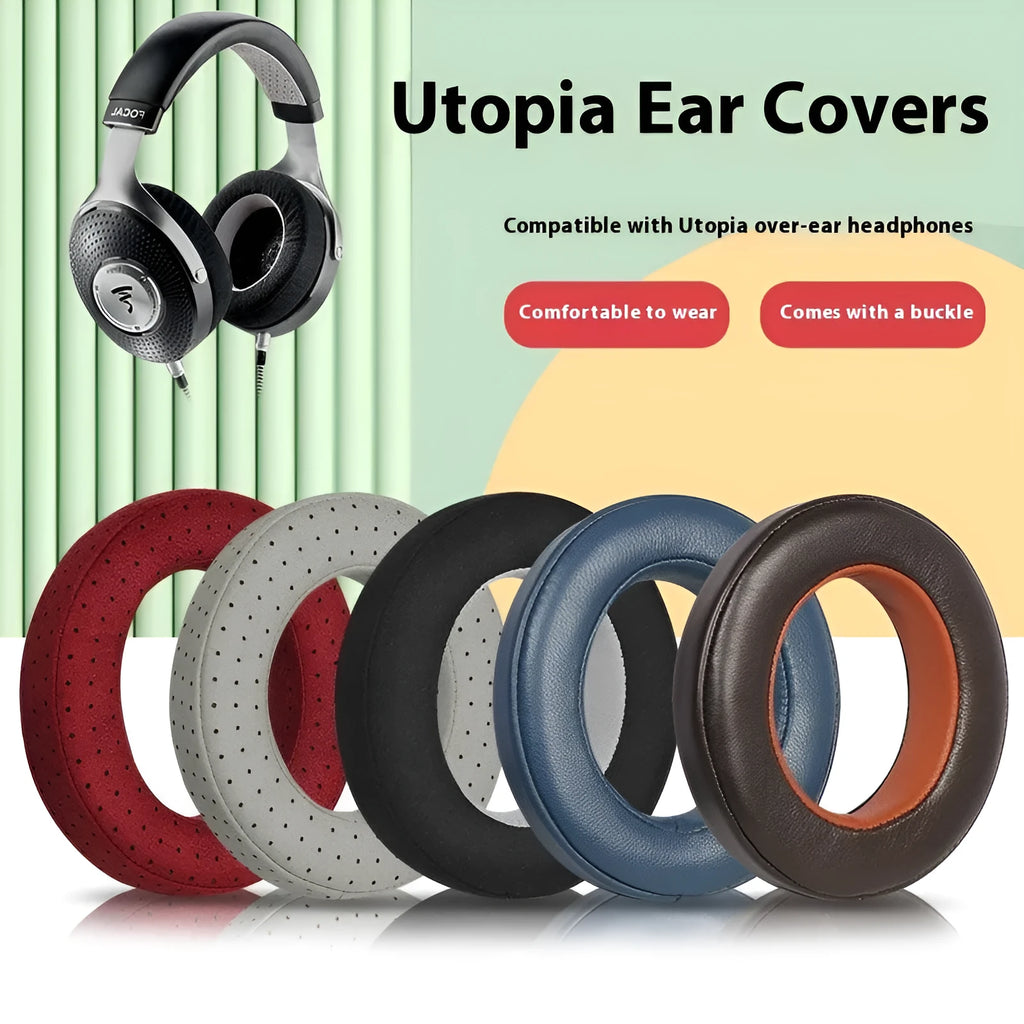 Genuine leather ear pad cover for Focal Clear Mg Pro headphones in black with single buckle design