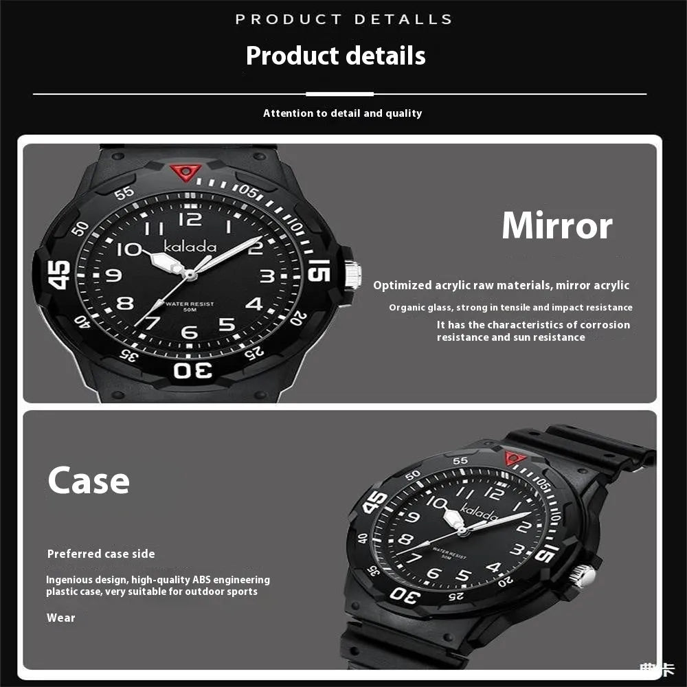 Men's sports luminous pointer quartz watch in black and blue colour option with sports bracelet