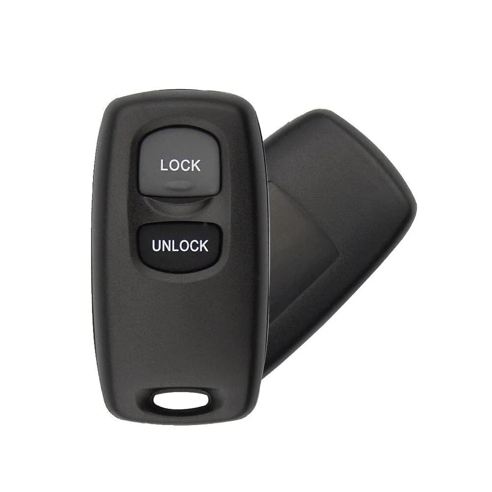 Black Mazda two button remote control shell with copper key blade and button skin