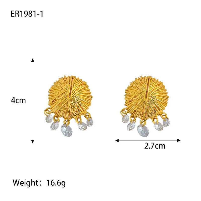 Gold geometric earrings with round elements for women, electroplated metal construction