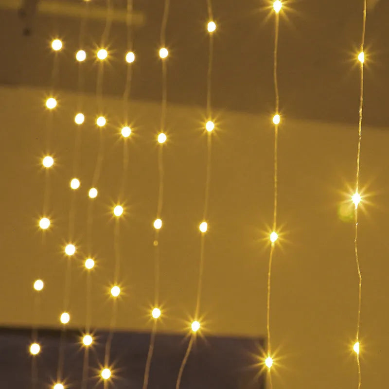 Copper curtain LED string light with USB cable in blue, purple, warm white, or white colour options
