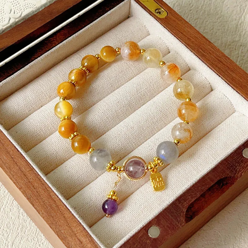 Yellow tower crystal bracelet for women, Korean style, manual processing, single piece