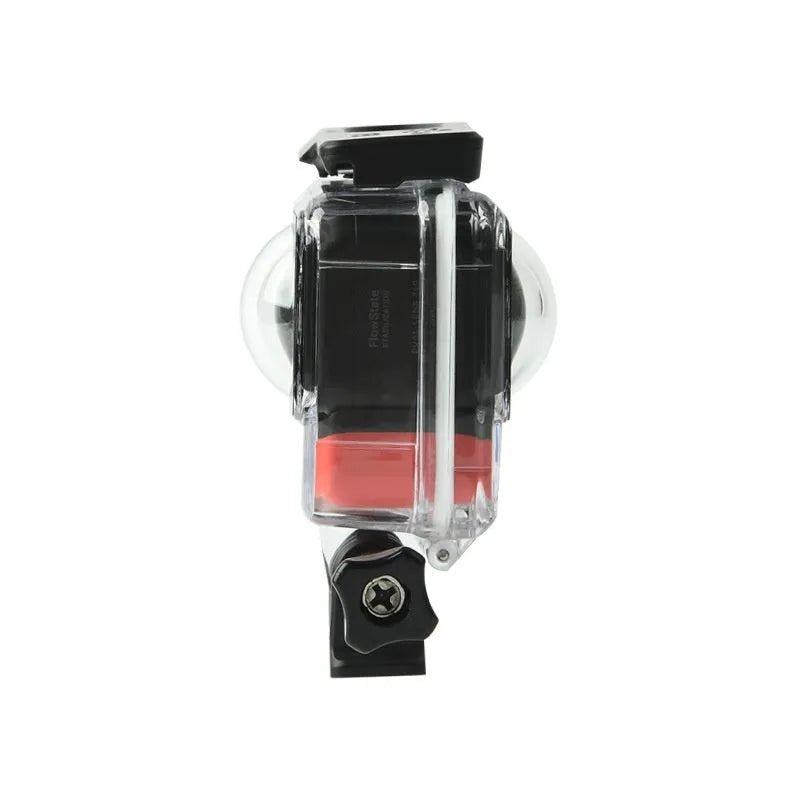 Transparent waterproof housing case for Insta360 One RS panoramic camera.