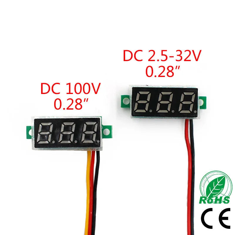 0.28 inch ultra-small digital DC voltmeter with LED display, reverse polarity protection, for car battery and voltage measurement