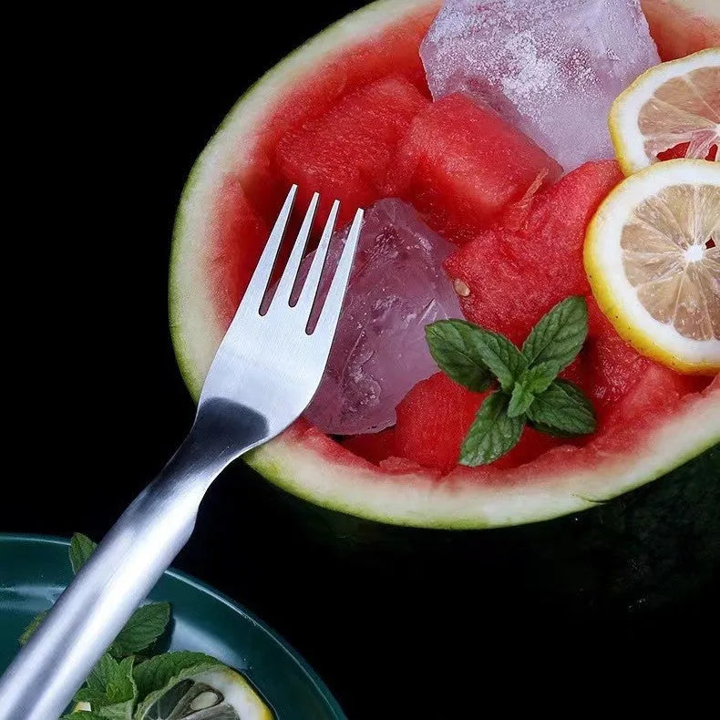 2-in-1 watermelon fork slicer made of 304 stainless steel, 26 cm long, with rounded fork head and lengthened handle