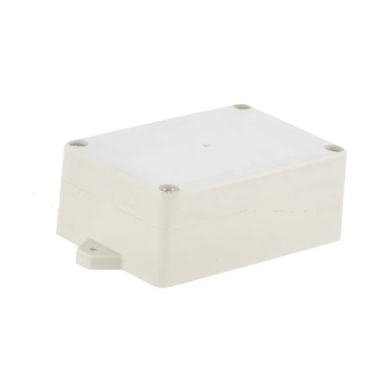 White ABS plastic waterproof instrument box for electronics, showing front view and dimensions.