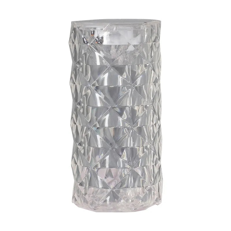 Crystal rose atmosphere lamp with plastic lampshade, 12cm tall, battery-powered, emitting warm yellow light