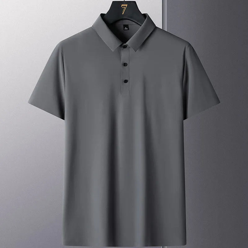 Men's solid colour non-iron short sleeve business casual shirt in nylon fabric.