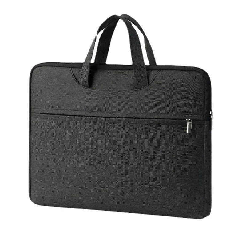 Oxford cloth portable breathable computer bag in black with rain cover, zipper opening, and internal photo bit compartment