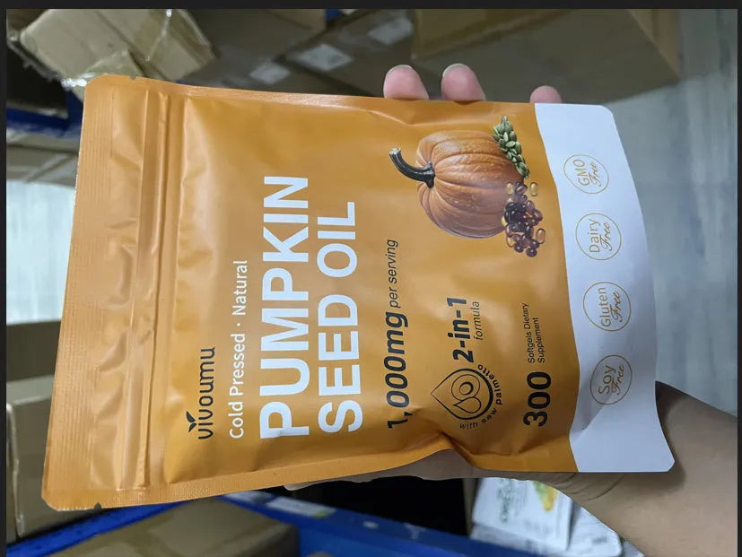 Bottle of Vitamin Diet Yellow Pumpkin Seeds soft capsules for adult daily supplement