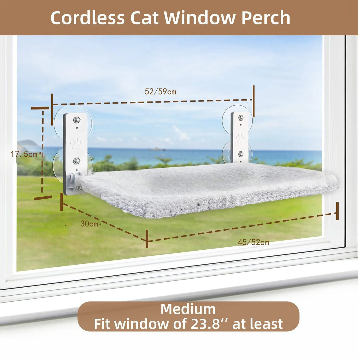 Cordless folding cat hammock with stainless steel frame, standard 45 x 30cm or large 52 x 30cm, grey plush or beige mesh