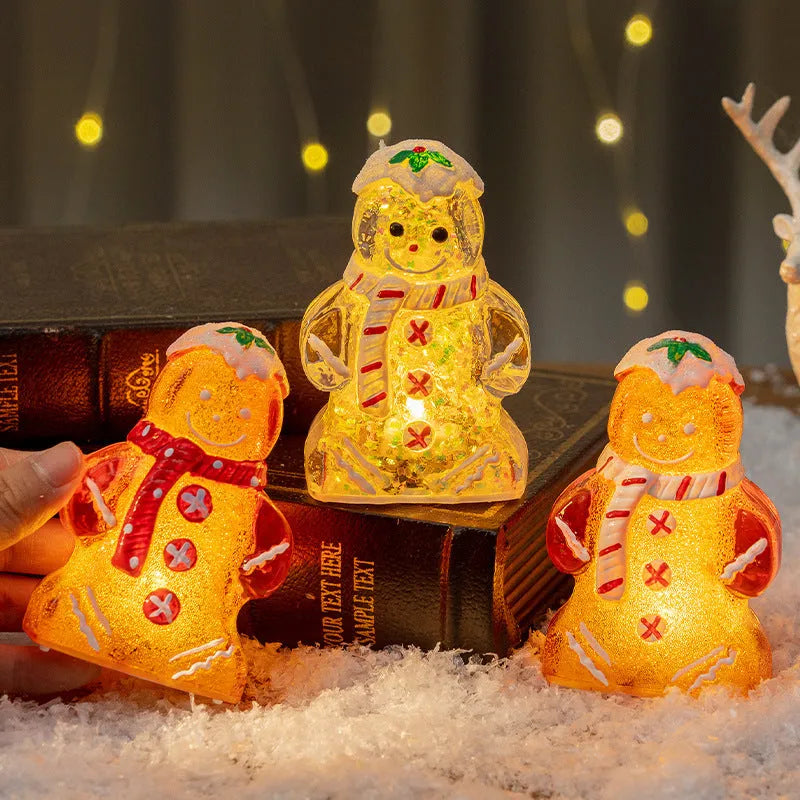 Glowing gingerbread man snowman Christmas ornament with LED lights in modern design