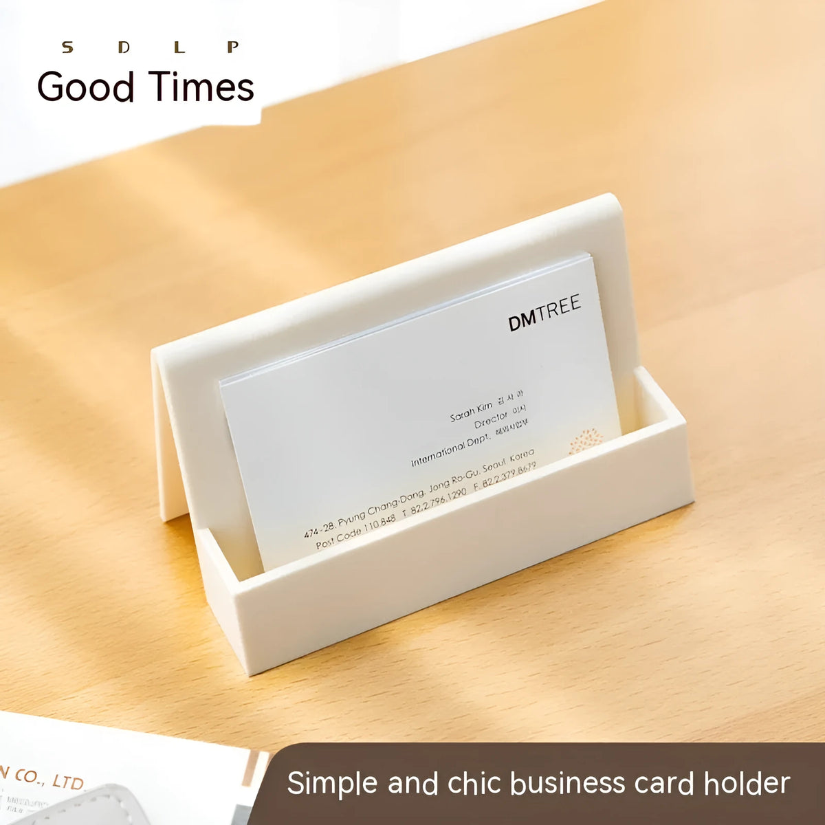 Creative business card storage display stand in geometric design, holds 20 cards, available in five colours