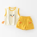 Big White Goose yellow cartoon shorts vest set for infants and toddlers, cotton blend, 73-100cm