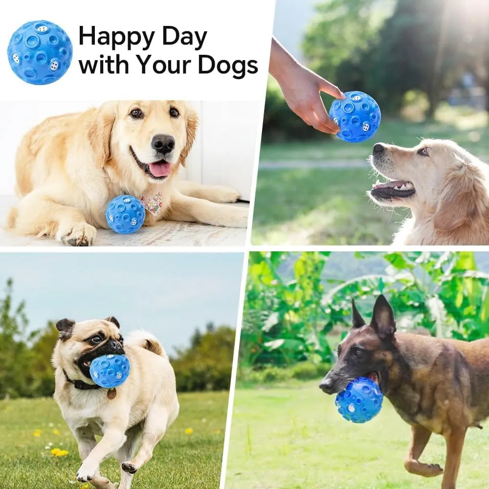 Colourful durable dog chew ball with textured surface and internal squeaker for aggressive chewers