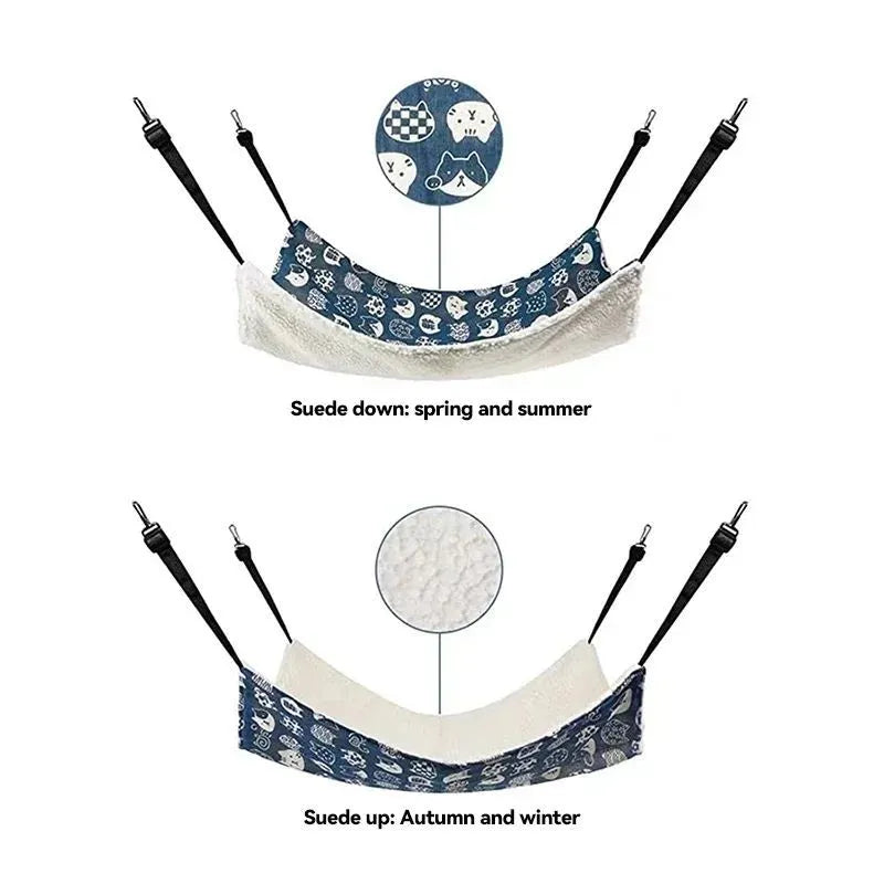 Cotton flannel pet hammock with plastic hooks for cats and small rodents
