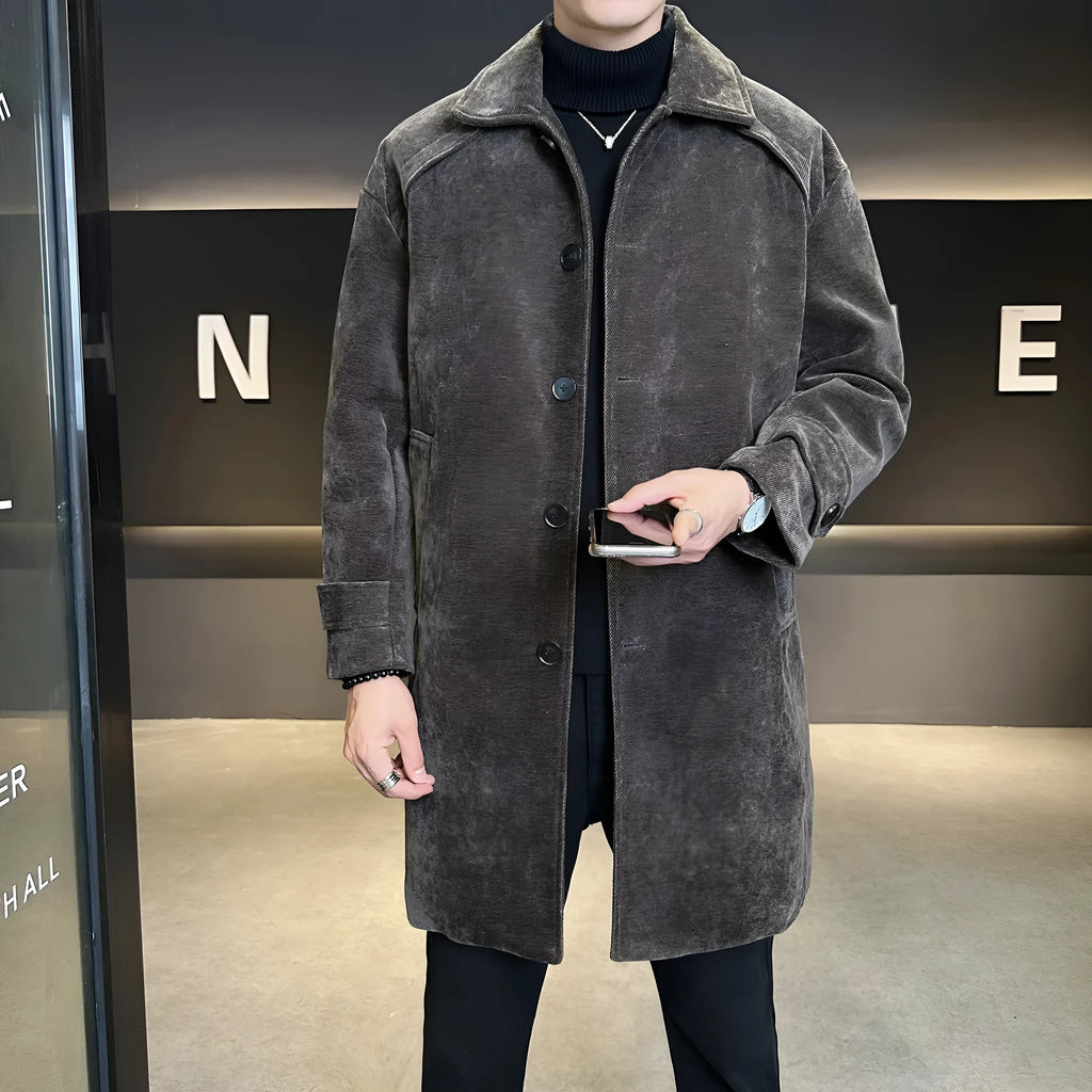 Long brown chenille cotton wool coat with thickened windproof jacket for winter