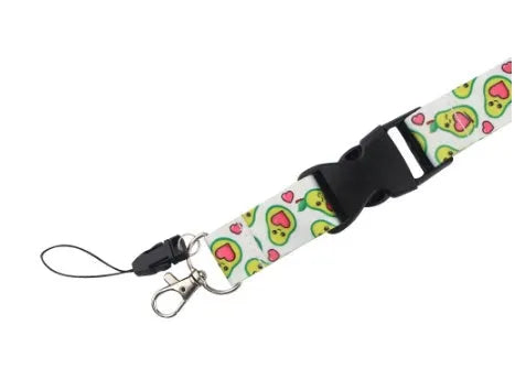 Cartoon avocado fruit printed polyester mobile phone lanyard with adjustable buckle