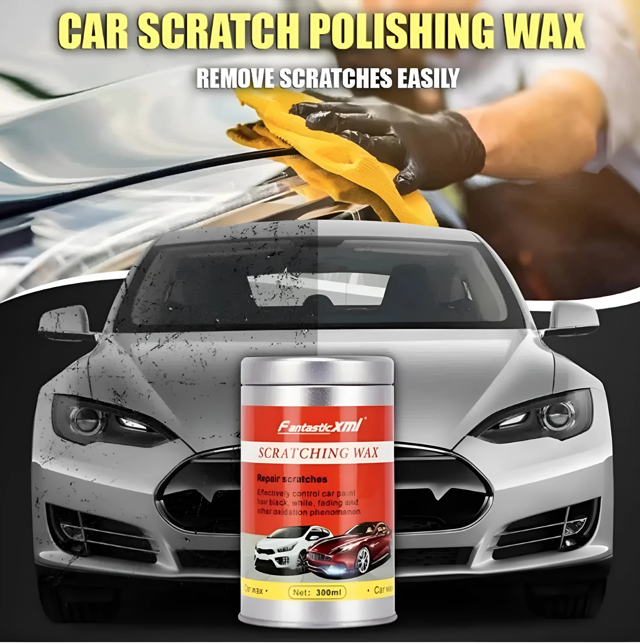Car scratch repair polishing wax with distribution towel and magic sponge