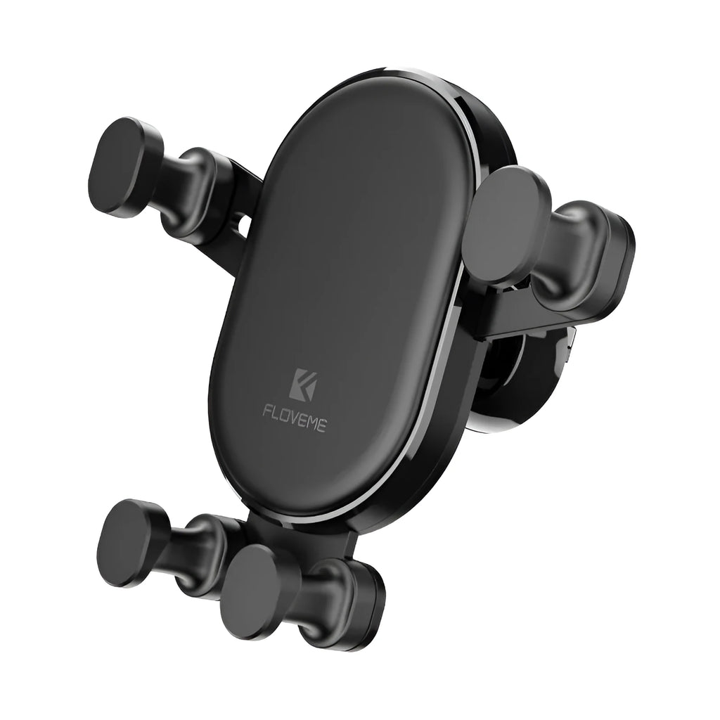 Black gravity car phone holder showing 360-degree rotation mechanism
