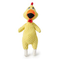 Pink pineapple velvet squeaky pet toy shaped like a chicken, 35cm long, on a white background