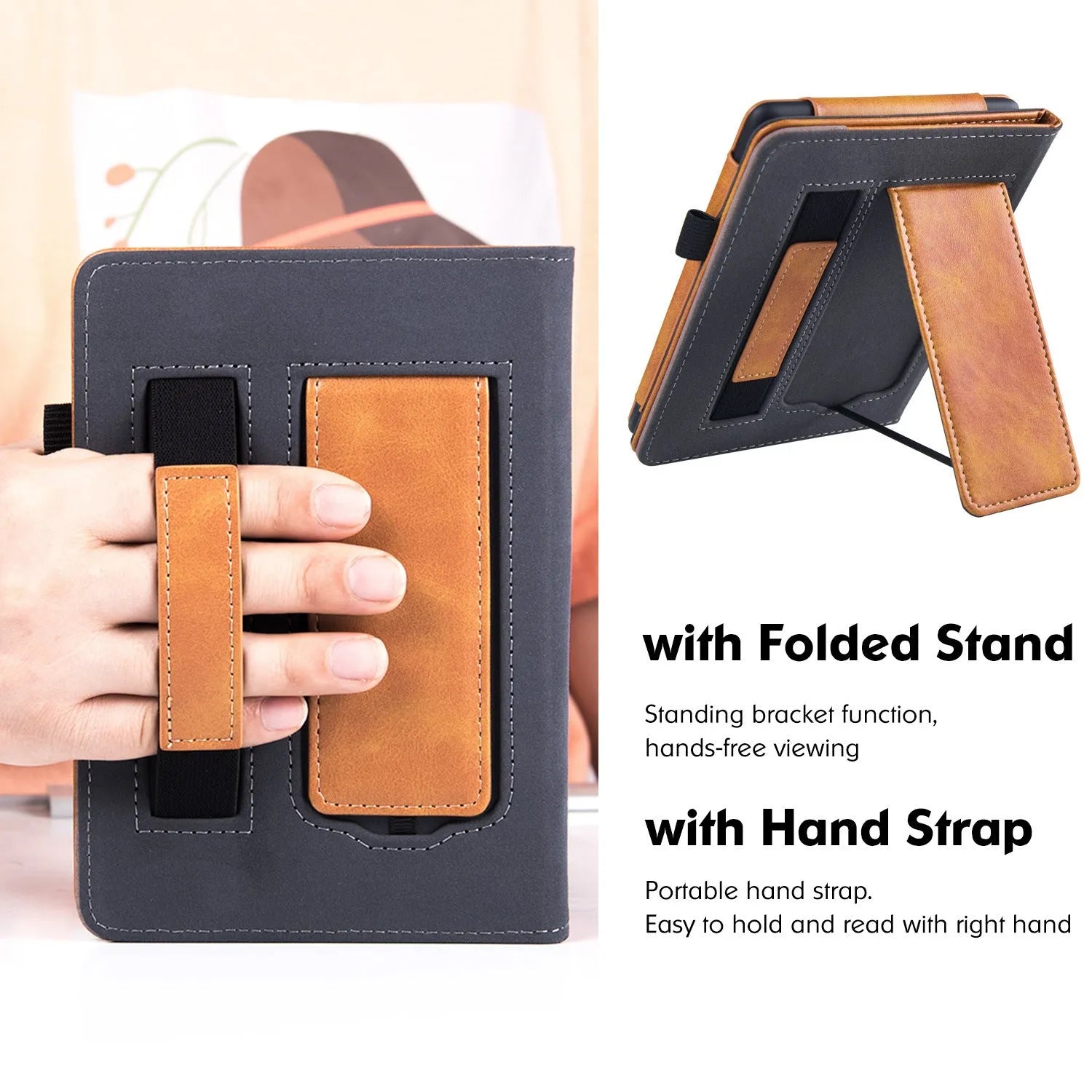 Kindle Paperwhite 11 leather case with integrated wrist strap shown in a selected colour option.