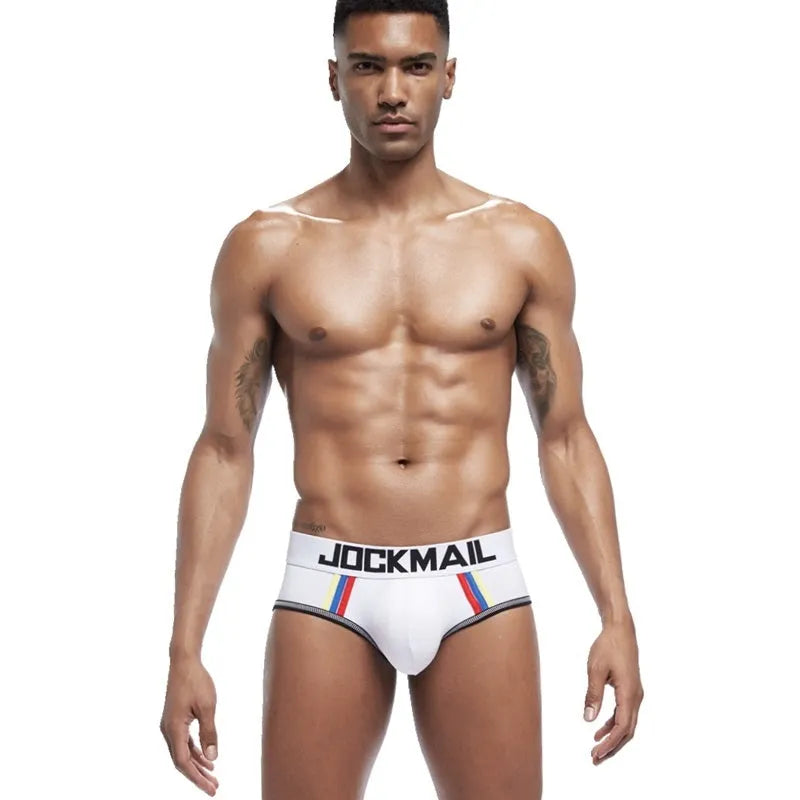Men's cotton seamless low waist underwear in grey, black, or white, sizes M to XXL, body shaping and ventilated