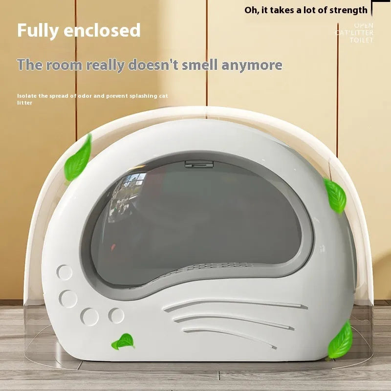Extra large fully enclosed cat toilet in beige, classic grey, or brown with scoop and deodorising bag
