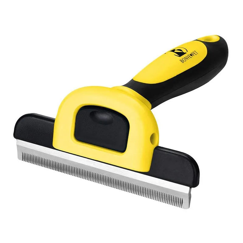 Blue pet grooming comb with stainless steel teeth for dog hair removal and knot untying