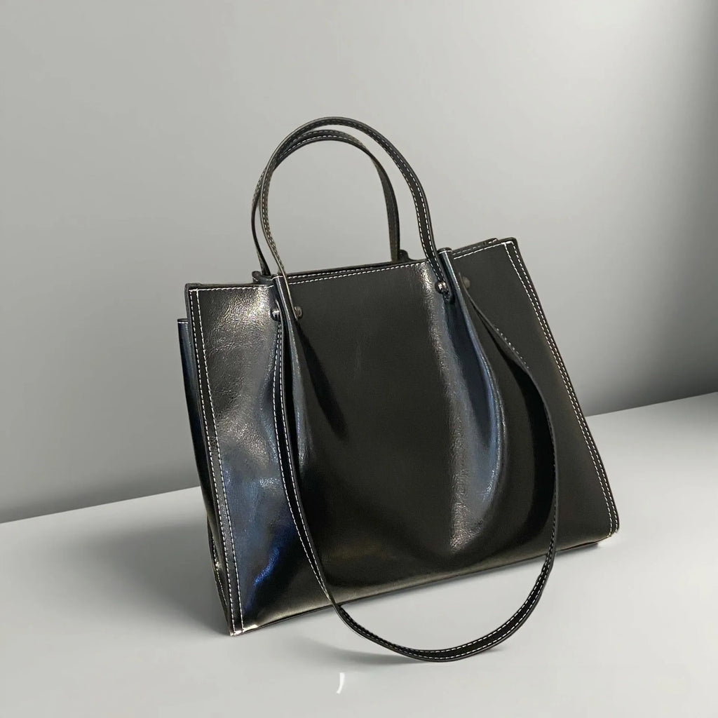 Genuine leather cowhide messenger bag for women, horizontal square shape, 32x13x26cm, splice design, available in four colours