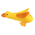 Yellow rubber duck dog toy with squeaker and treat compartment for puppy training and teething.