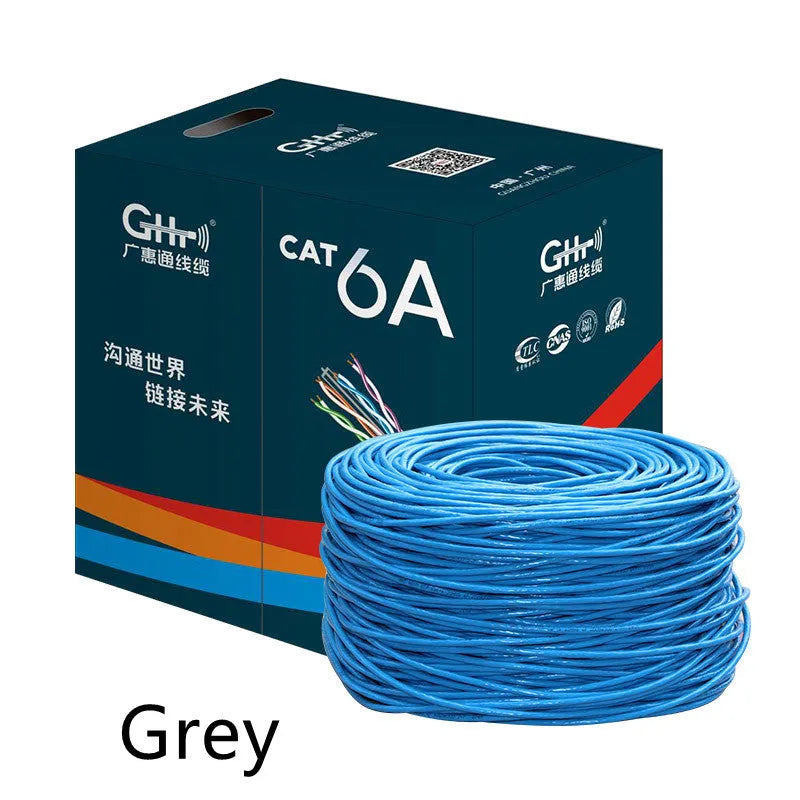 Blue oxygen-free copper Cat6 ethernet cable on a 305-metre reel