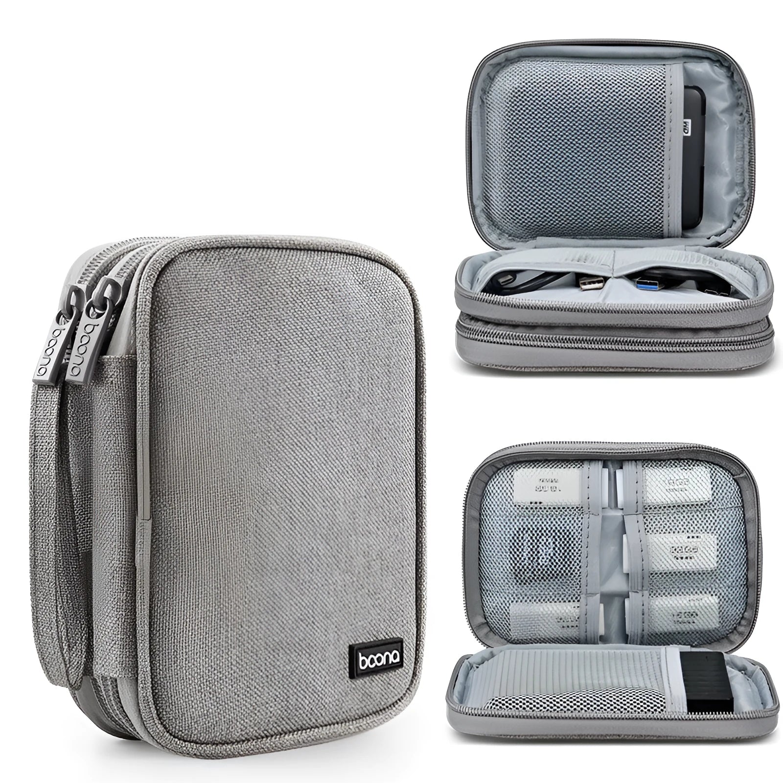 Black and grey oxford cloth protective cover for a 2.5-inch portable hard drive.