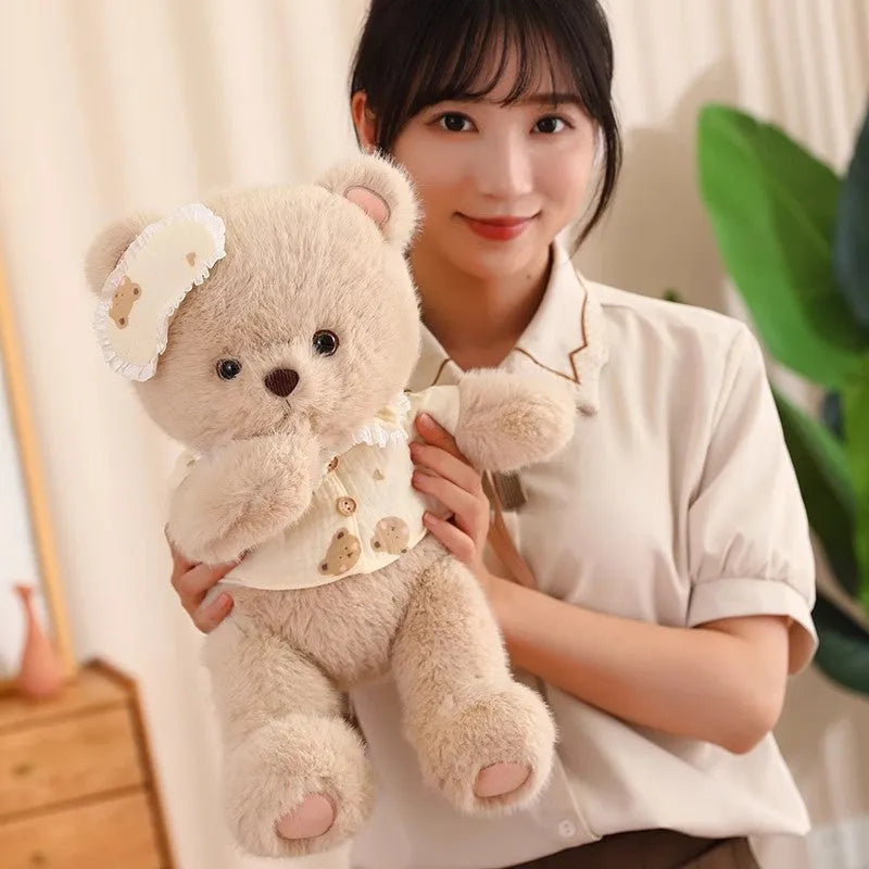 Cute Good Night Bear plush toy with little gold mink velvet fabric, 43cm height, for youth bedroom decoration