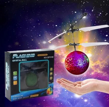 LED Magic Flying Ball with infrared induction, flashing lights, USB charging, plastic construction, available in multiple colours