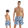 Blue printed quick drying cotton blend beach pants for men with elasticated waist