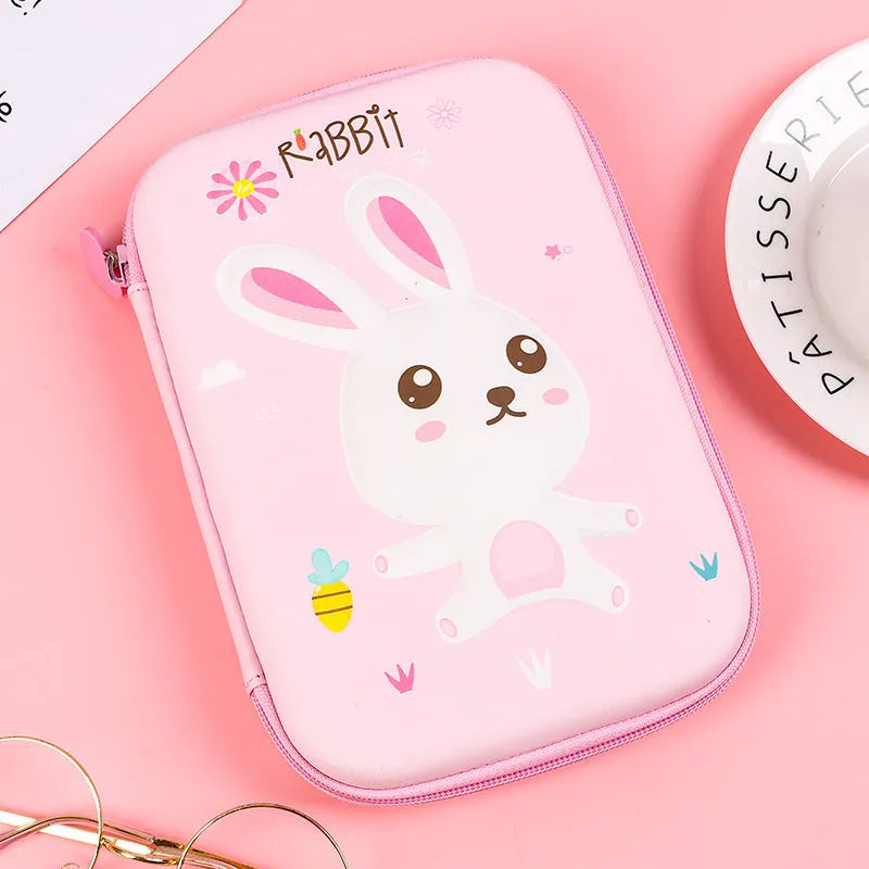 Square canvas stationery box with cartoon anime design in rabbit, dinosaur, or moon cat pattern