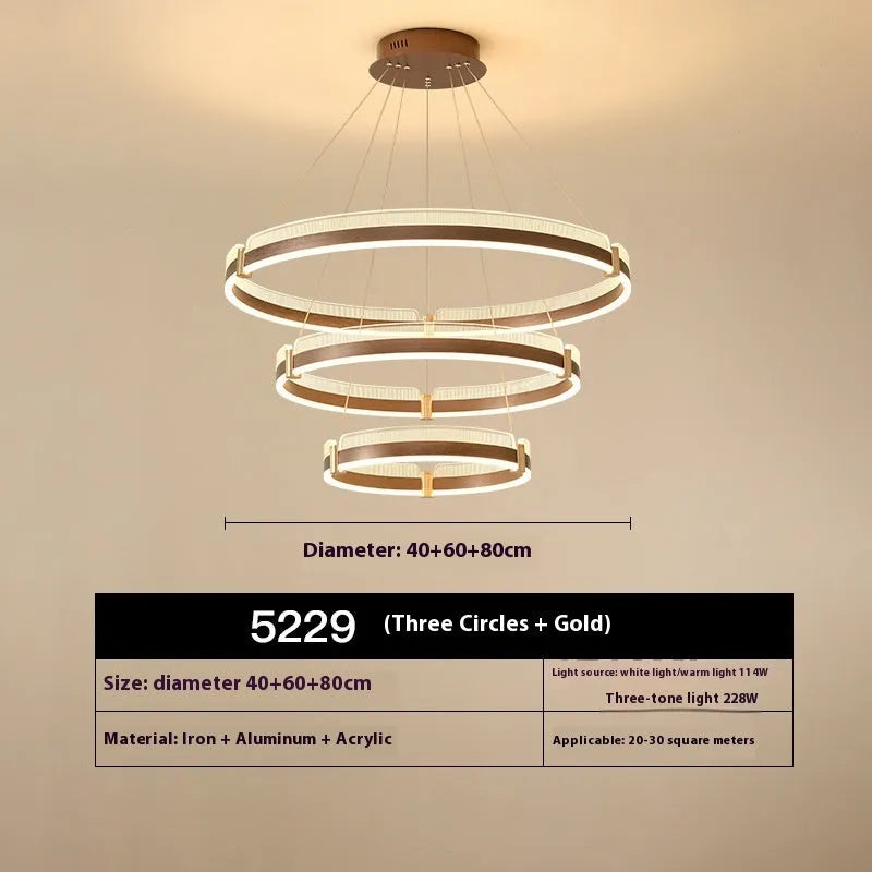 Coffee coloured three-layer aluminium pendant light 40+60+80CM with tri-colour stepless dimming