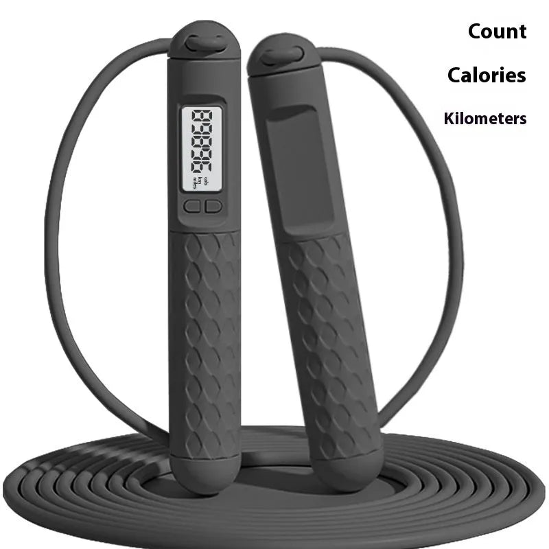 ABS plastic skipping rope with bearing mechanism in a choice of colours including black, green, blue, pink and purple.