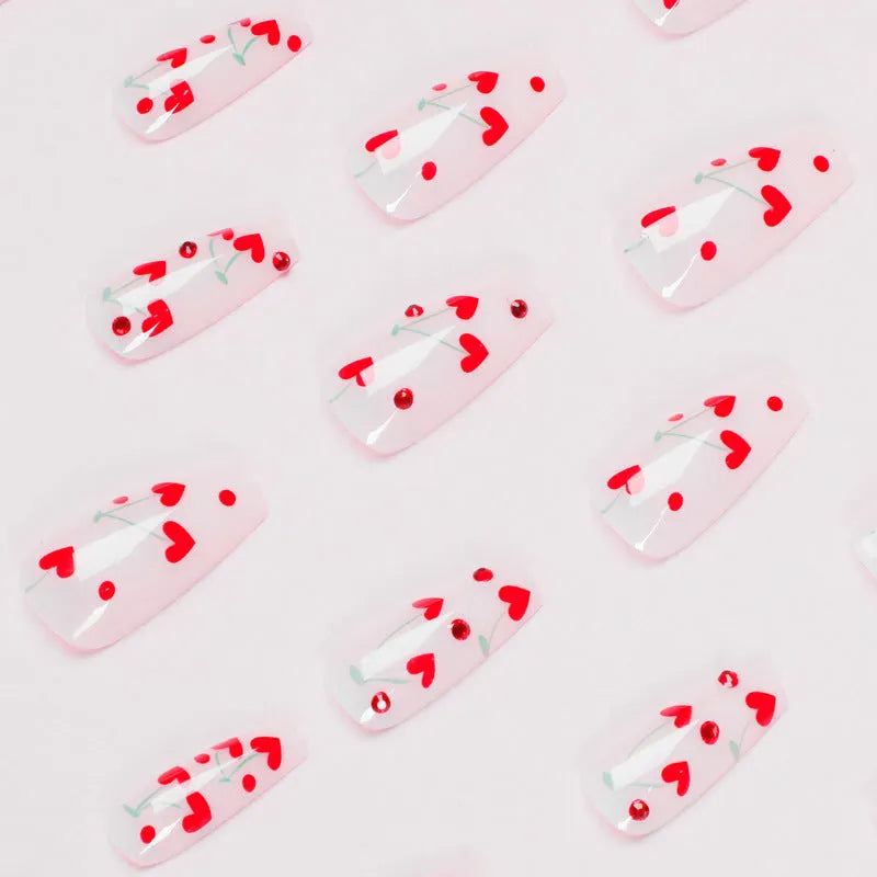 Pack of 24 French Love Red Diamond small cherry nail art armour stickers and glue tube.