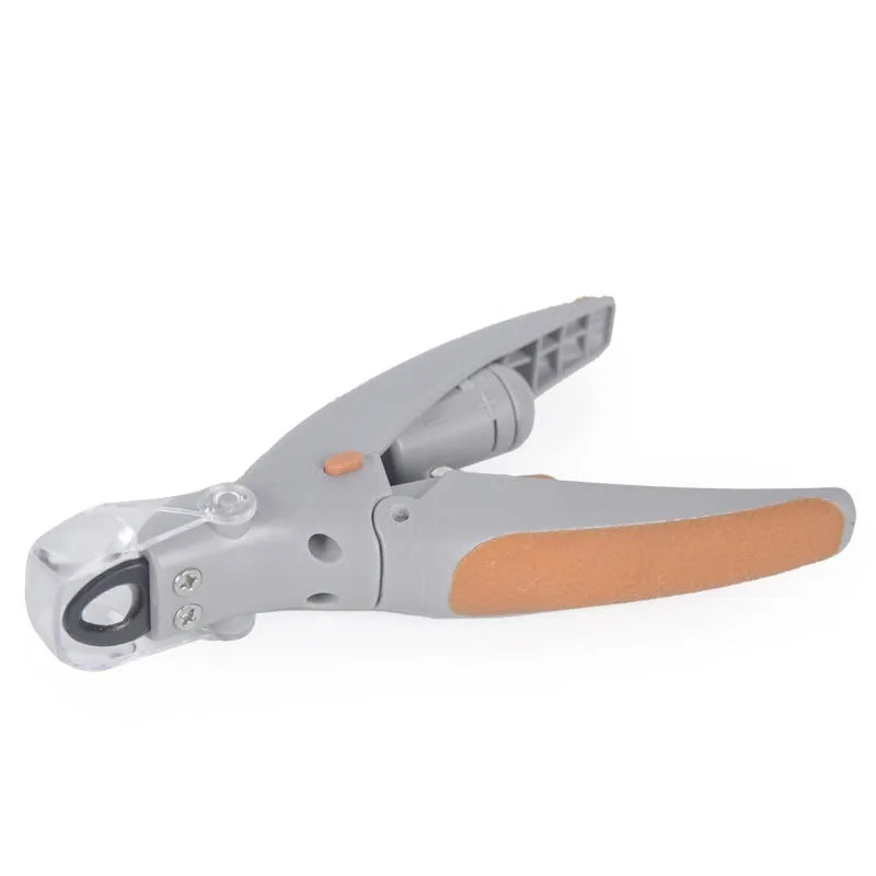 LED dog nail clipper with blood line indicator showing ABS plastic construction